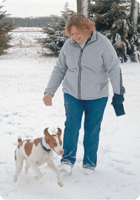 Ronda in snow with dog