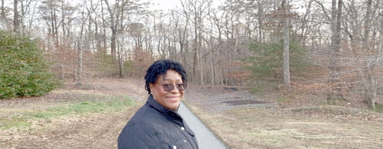 patient Lisa outside walking